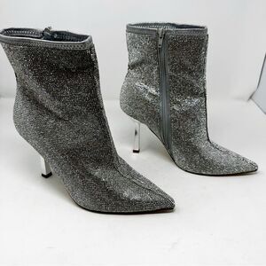 Steve Madden Crystal Rhinestone Silver Heeled Boots Seylah Size 11